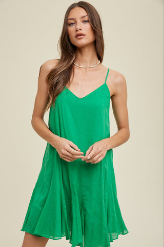 GREEN FLARED MINI DRESS
