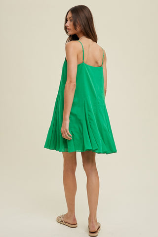 GREEN FLARED MINI DRESS