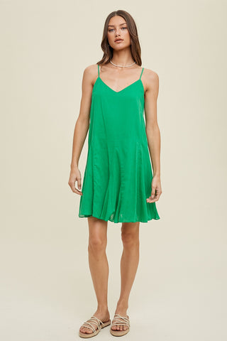 GREEN FLARED MINI DRESS