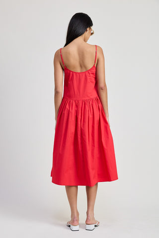 RED DROP WAIST MIDI DRESS
