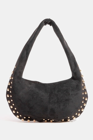 SUEDE METALLIC STUDDED HANDBAG