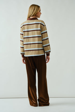 TAN STRIPED BOYFRIEND SWEATSHIRT