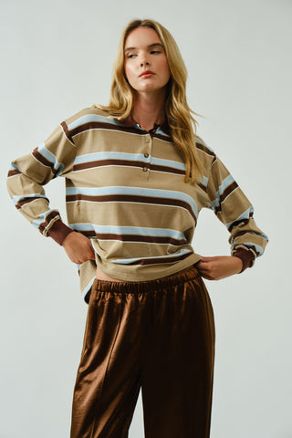 TAN STRIPED BOYFRIEND SWEATSHIRT