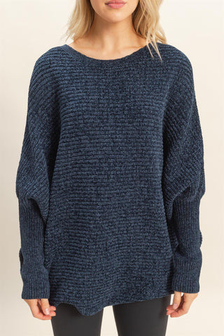 NAVY CHENILLE BOAT NECK SWEATER