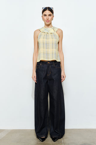 YELLOW PLAID HALTER TOP