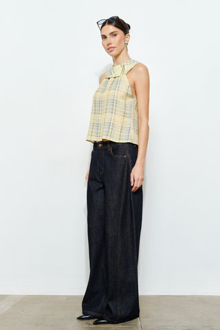YELLOW PLAID HALTER TOP