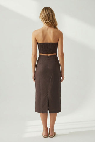 SHELBI BROWN BEADED MIDI DRESS