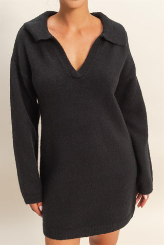 BLACK KNITTED SWEATER DRESS