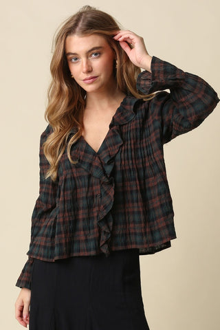 LENA RUFFLED PLAID BLOUSE