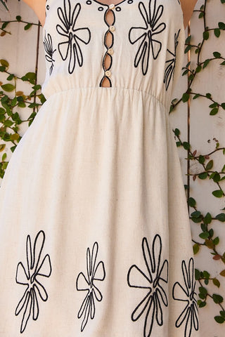EMBROIDERED LINEN MINI DRESS