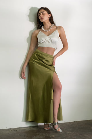 SATIN ASYMMETRICAL MIDI SKIRT