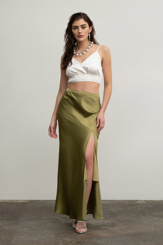 SATIN ASYMMETRICAL MIDI SKIRT