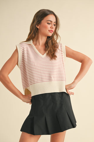 PINK STRIPED COLLAR VEST