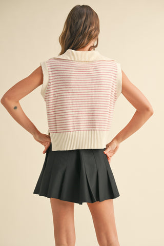 PINK STRIPED COLLAR VEST