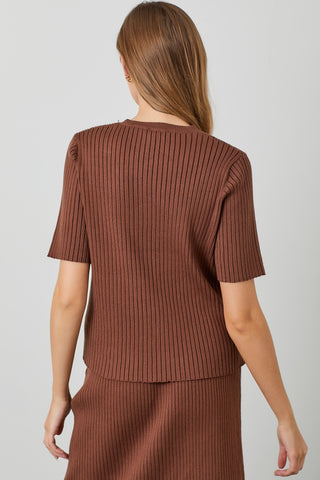 BROWN RIBBED TOP