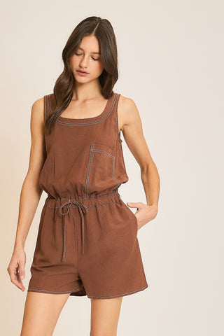 BROWN CONTRAST ROMPER