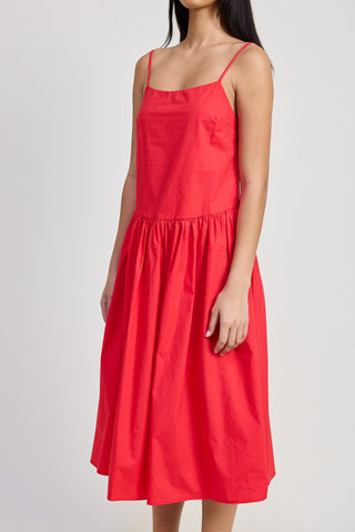 RED DROP WAIST MIDI DRESS