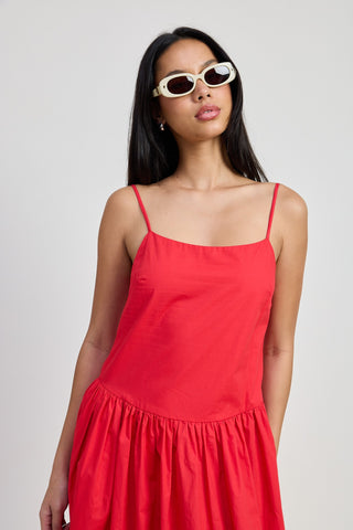 RED DROP WAIST MIDI DRESS