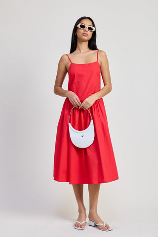 RED DROP WAIST MIDI DRESS