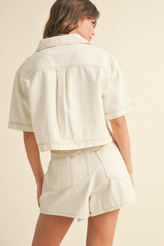 CREAM STITCHED  DENIM SHIRT