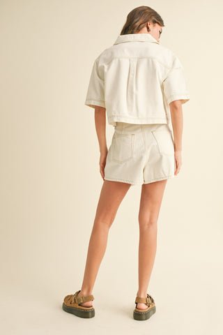 CREAM STITCHED  DENIM SHIRT