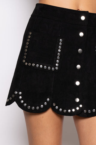 BLACK STUDDED SUEDE SKIRT