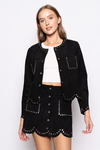BLACK STUDDED SUEDE JACKET