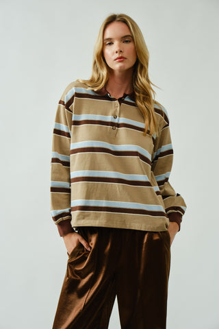 TAN STRIPED BOYFRIEND SWEATSHIRT