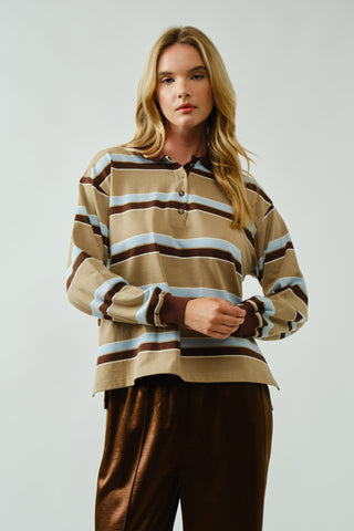 TAN STRIPED BOYFRIEND SWEATSHIRT