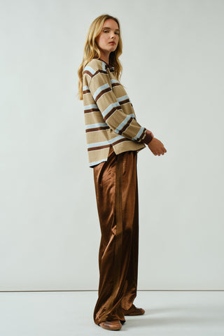 TAN STRIPED BOYFRIEND SWEATSHIRT