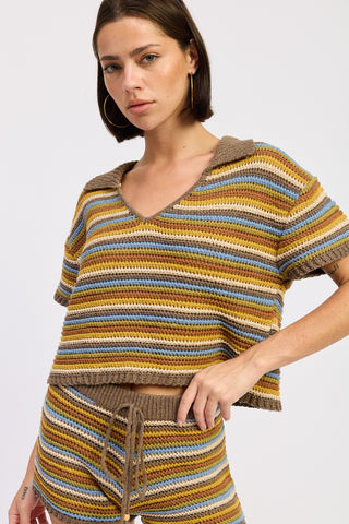 KNITTED STRIPE CROCHET TOP