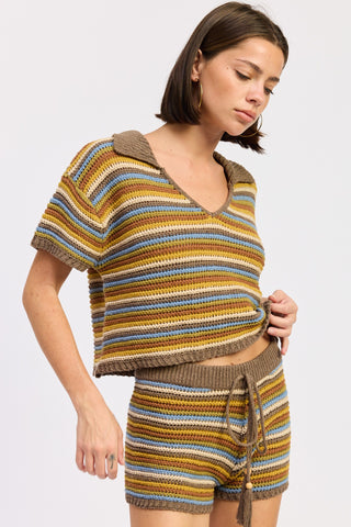 KNITTED STRIPE CROCHET TOP