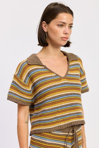 KNITTED STRIPE CROCHET TOP