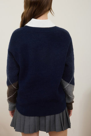 NAVY ARGYLE SWEATER