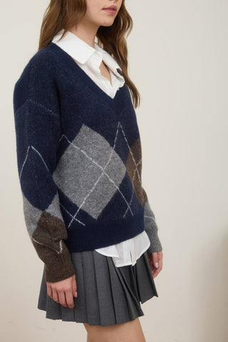 NAVY ARGYLE SWEATER