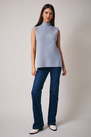 DUSTY BLUE SLEEVELESS SWEATER TOP