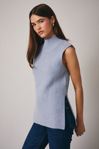 DUSTY BLUE SLEEVELESS SWEATER TOP