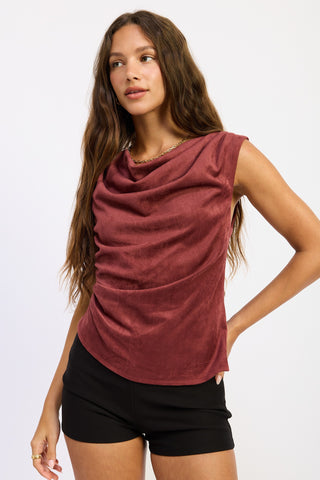 BURGUNDY SUEDE COWL NECK  TOP