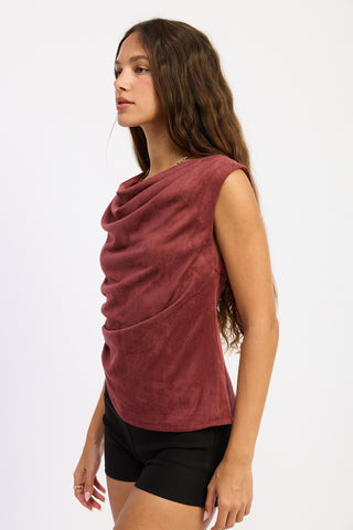 BURGUNDY SUEDE COWL NECK  TOP