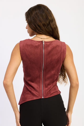BURGUNDY SUEDE COWL NECK  TOP