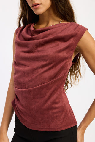 BURGUNDY SUEDE COWL NECK  TOP