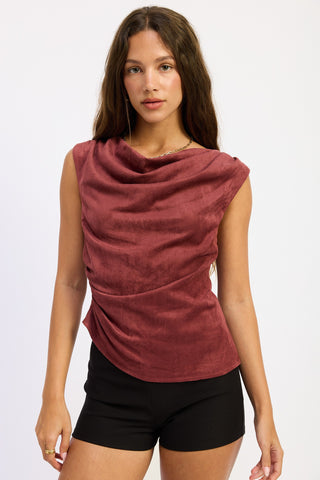 BURGUNDY SUEDE COWL NECK  TOP