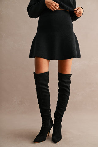 BLACK ANNA FLARE KNIT SKIRT