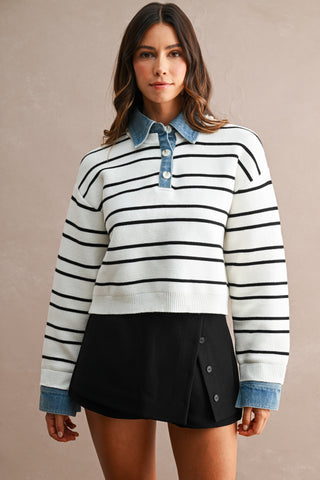 CARRIE DENIM COLLAR SWEATER