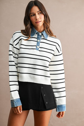 CARRIE DENIM COLLAR SWEATER