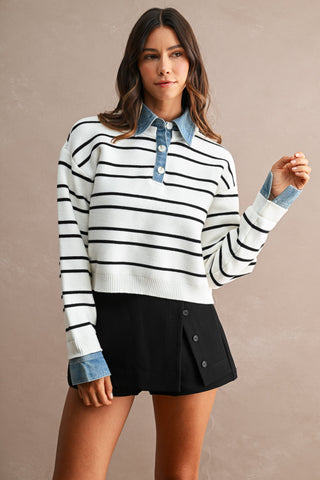 CARRIE DENIM COLLAR SWEATER