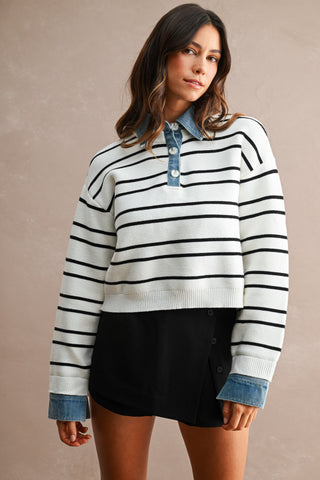 CARRIE DENIM COLLAR SWEATER