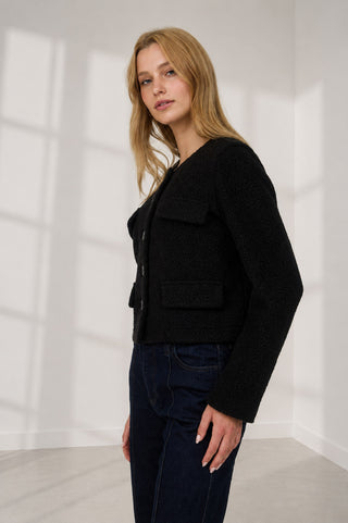 BLACK TWEED BUTTON DOWN JACKET