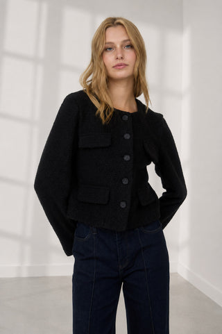BLACK TWEED BUTTON DOWN JACKET