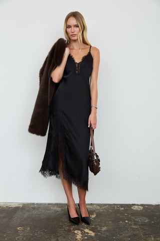 SATIN DEEP V NECK SLIP DRESS